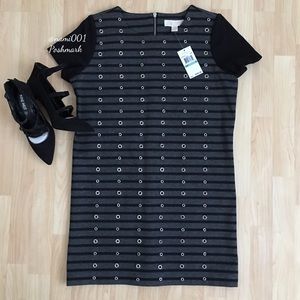 Michael Kors Derby Tunic Top Black/Gray Stripe NWOT